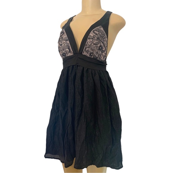 Lucca Couture Silk Blend Strappy Bra Style Deep-V Open-Back Empire Mini Dress - Picture 7 of 12